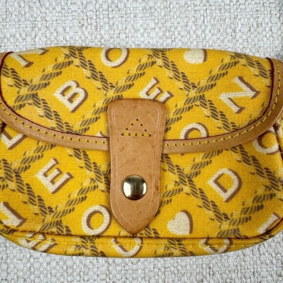 Dooney & Bourke 6" Wristlet Yellow/Tan Leather Trim Logo Snap Pouch Wallet Small - Picture 2 of 14